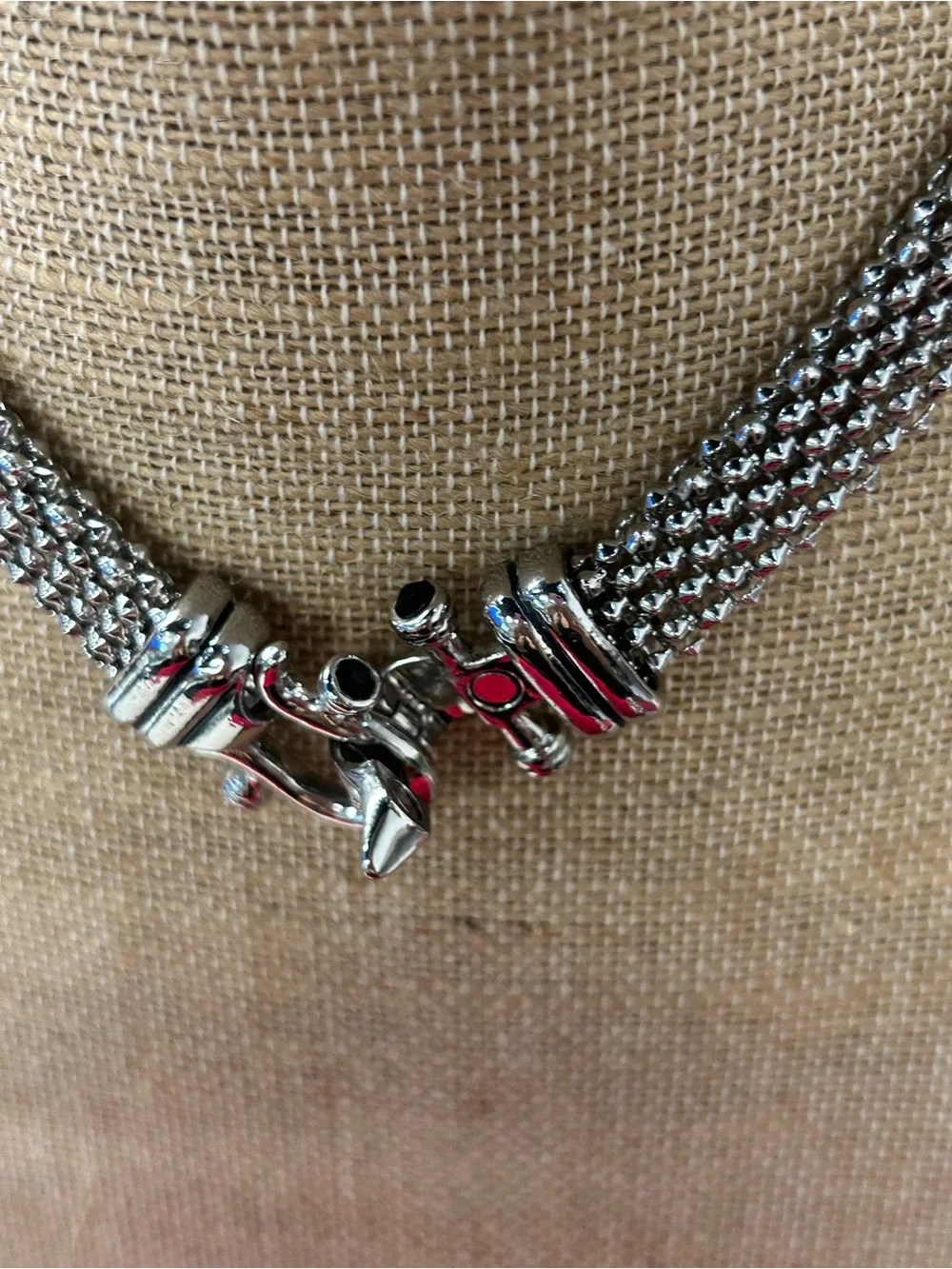 DSMK stainless steel silky mesh with rhinestone magnetic clasp necklace and brac